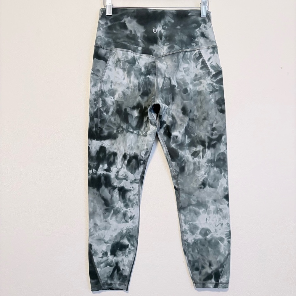 Lululemon High Waist Performance Leggings Tights Green Tie-Dye Print Sz 10